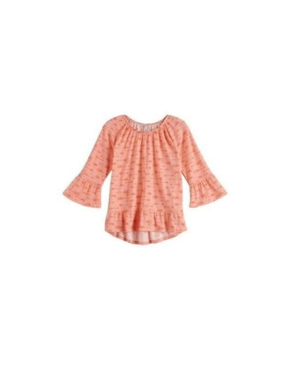 Girls SO Bell Sleeve Ruffle Pleasant Tee Orange Arrow Size Large